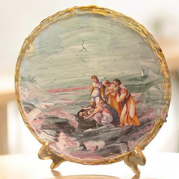 Mini Handmade Circle Paintings and Collage Framed w/ Gold Colored Edges - Picture 1 of 10